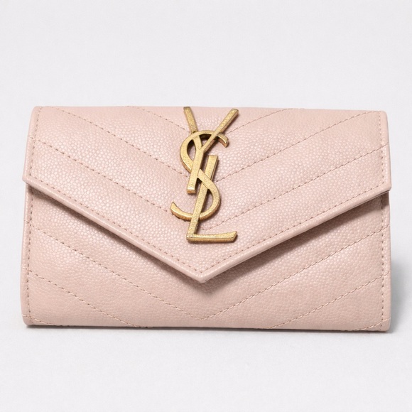 💯 Authentic Saint Laurent Monogram Envelope Wallet – Blush Pink Grain de Poudre - Picture 10 of 14